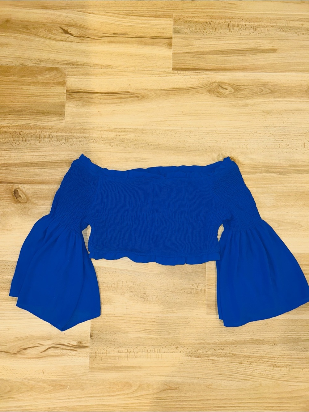 Miss Avenue Royal Blue Off-Shoulder Bell Sleeve Crop Top Medium Shirt